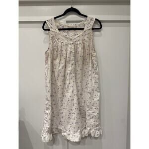 Eileen West Cottagecore Floral Short Ruffled Hem Cotton Gown, L